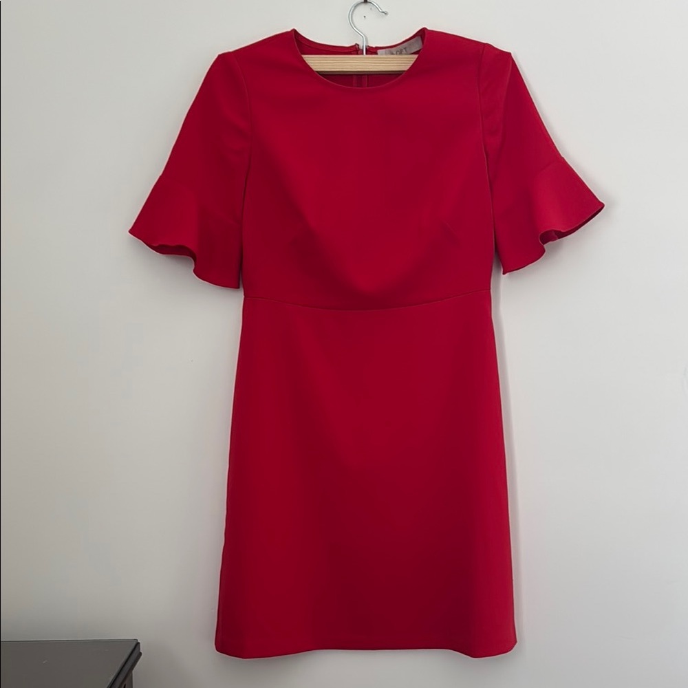 LOFT Red Sheath Mini Dress with Flutter Sleeves